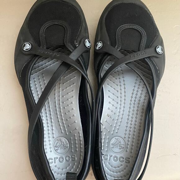 Crocs Celeste Mary Janes Womens Size 8 Black Ballet Flats Canvas Work Shoes - Picture 5 of 6
